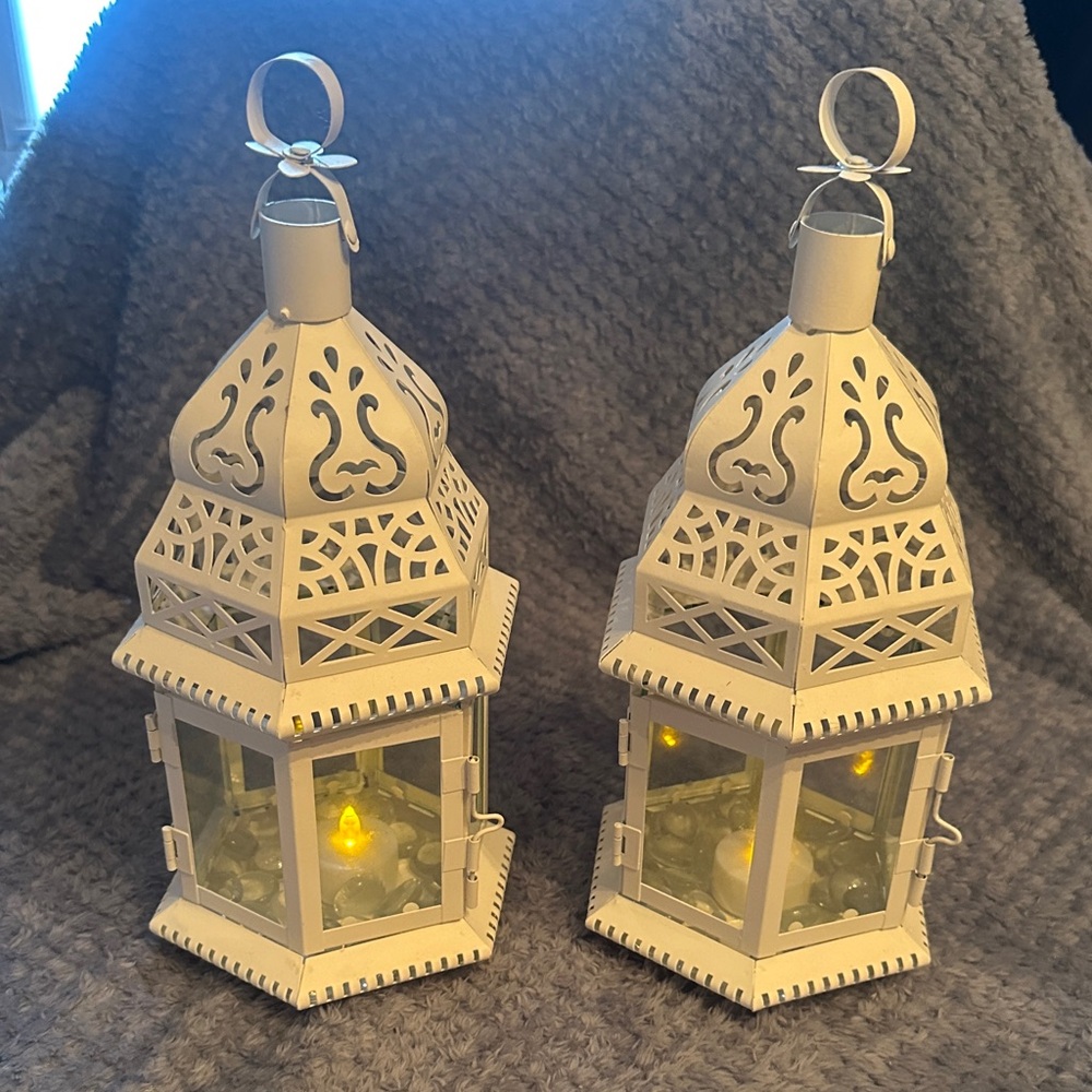 Moroccan White Lantern Set Candle Holders